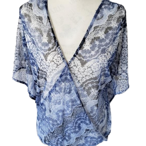 🦋 I.N.C international blue floral sheer faux wrap size Large 🦋 - Picture 6 of 7